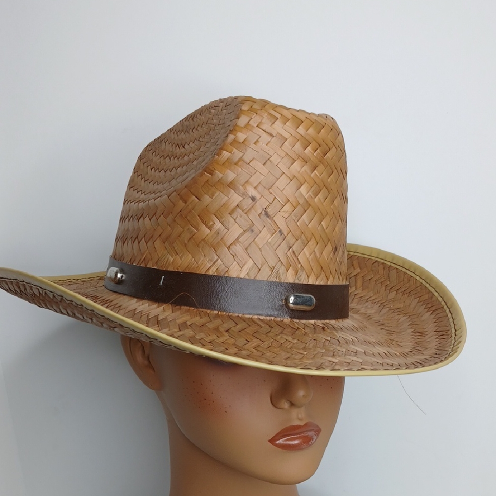 Straw Cowboy Hat with Brown Band - Natural